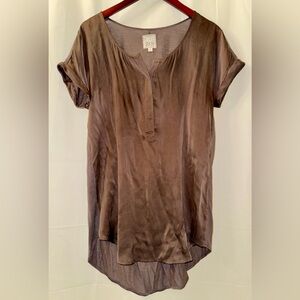 GO BY GO SILK Brown Short Sleeve Top